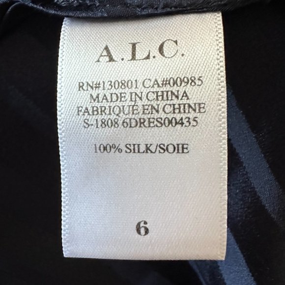 A.L.C. Navy Blue Tonal Stripe AVI 100% Silk Asymmetric Midi Maxi Dress Sz 6 - Picture 13 of 13